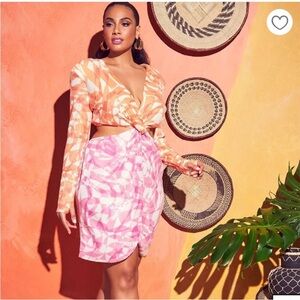 Melissa Mercedes x Eloquii Sequin Dress 24 Pink Orange Open Back Long Sleeves
